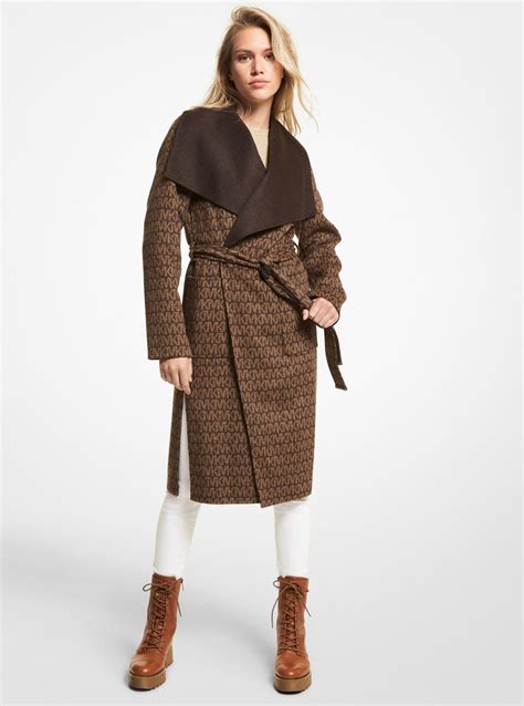 michael michael kors wool blend logo jacquard wrap coat|Michael Kors winter coats sale.